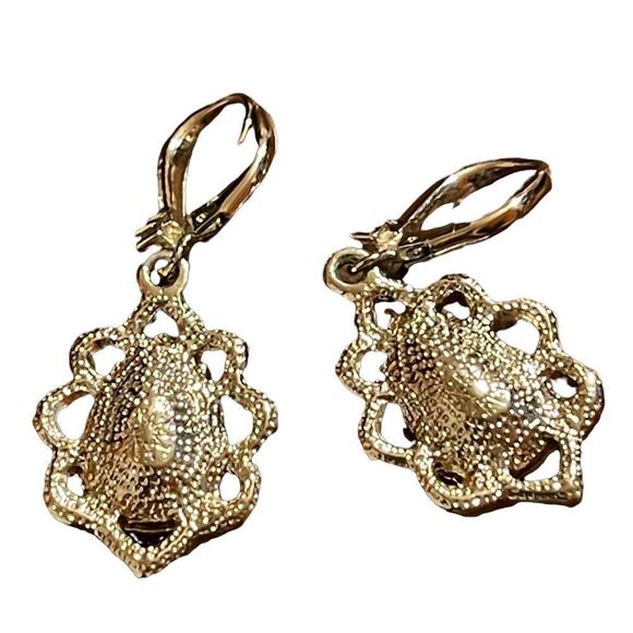 NWOT gold tone crystal tear drop blue earrings - Picture 2 of 4